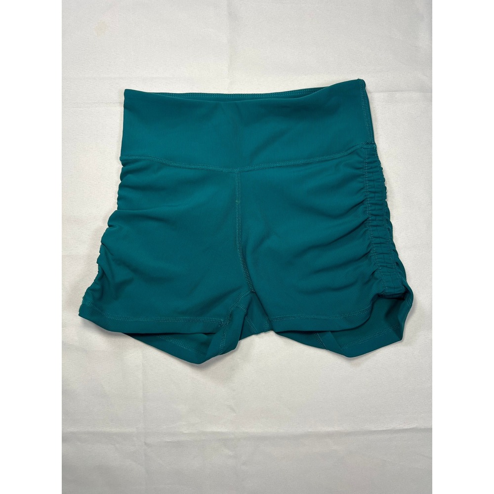 Anthropologie Wilo The Label Teal Green Ribbed Ruched Active Shorts Yoga Gym